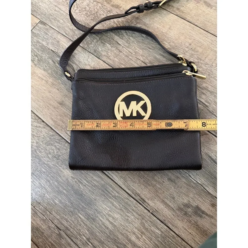 Michael Kors Fulton Crossbody Bag Leather Gold Tone Black